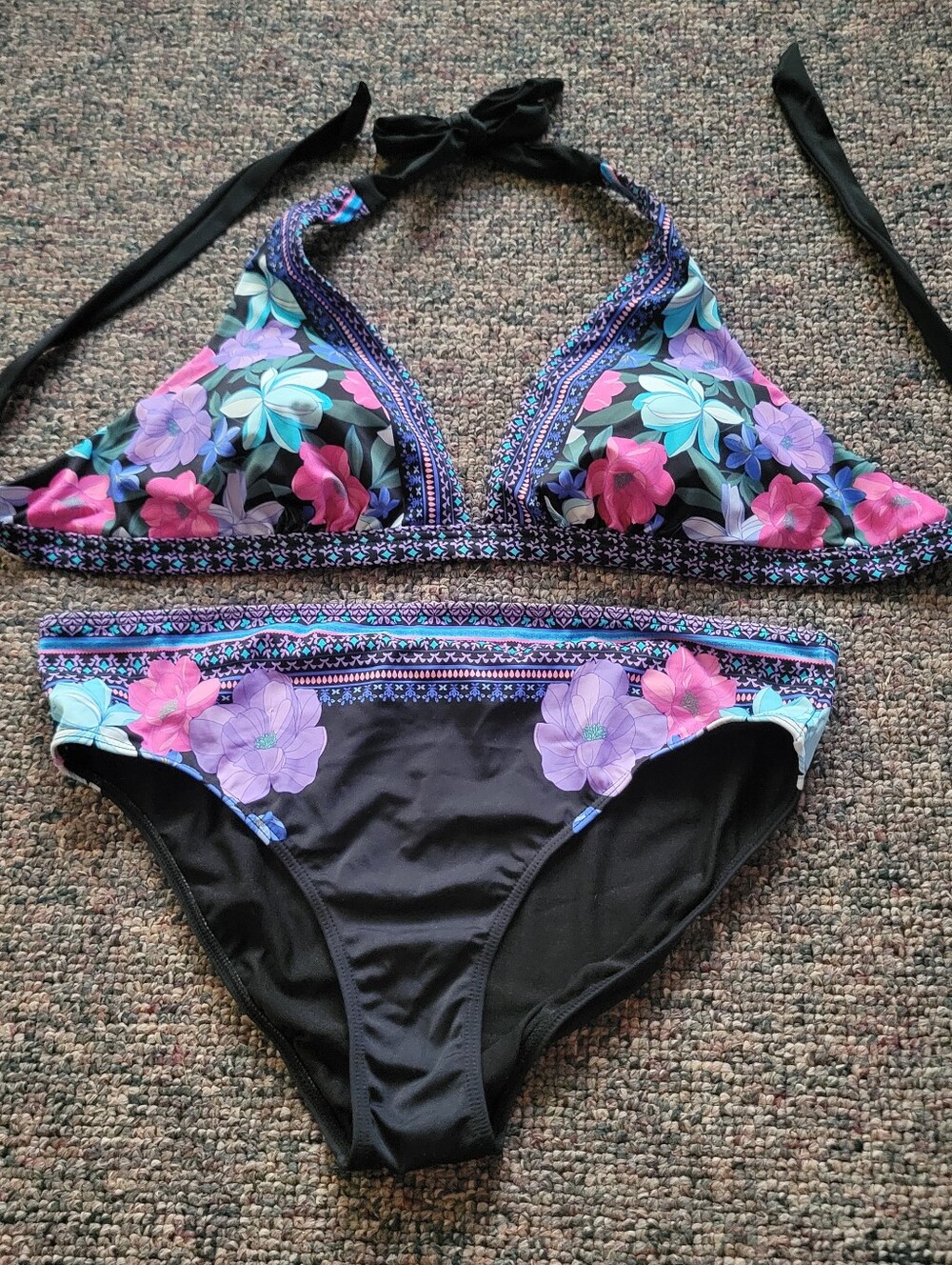 🛑Swimsuits For All Black Bikini Set with Pink & Purple Accents
